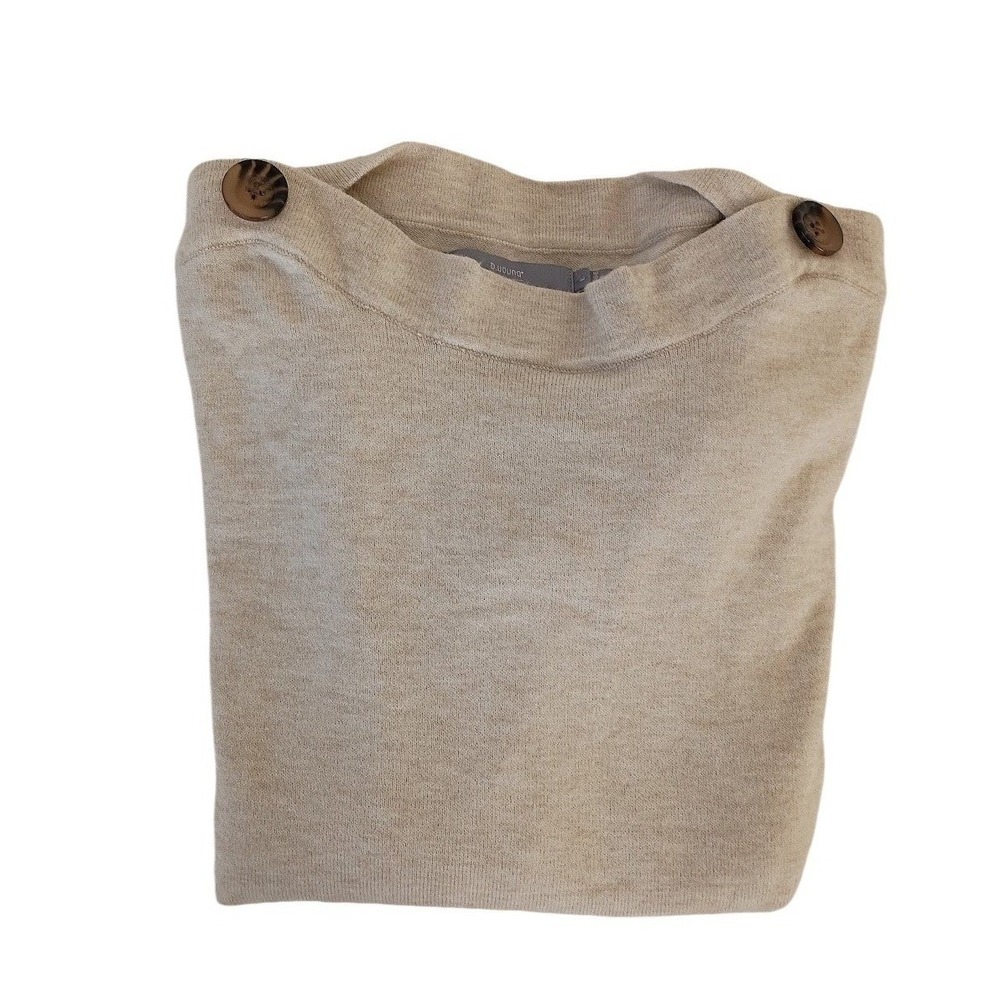 b.young Beige Button Shoulder Sweater L Fits M Neutral Essential Classic NWOT - Picture 7 of 15